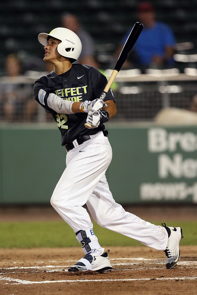 Johnny Castagnozzi batting in a Perfect Game Select game.